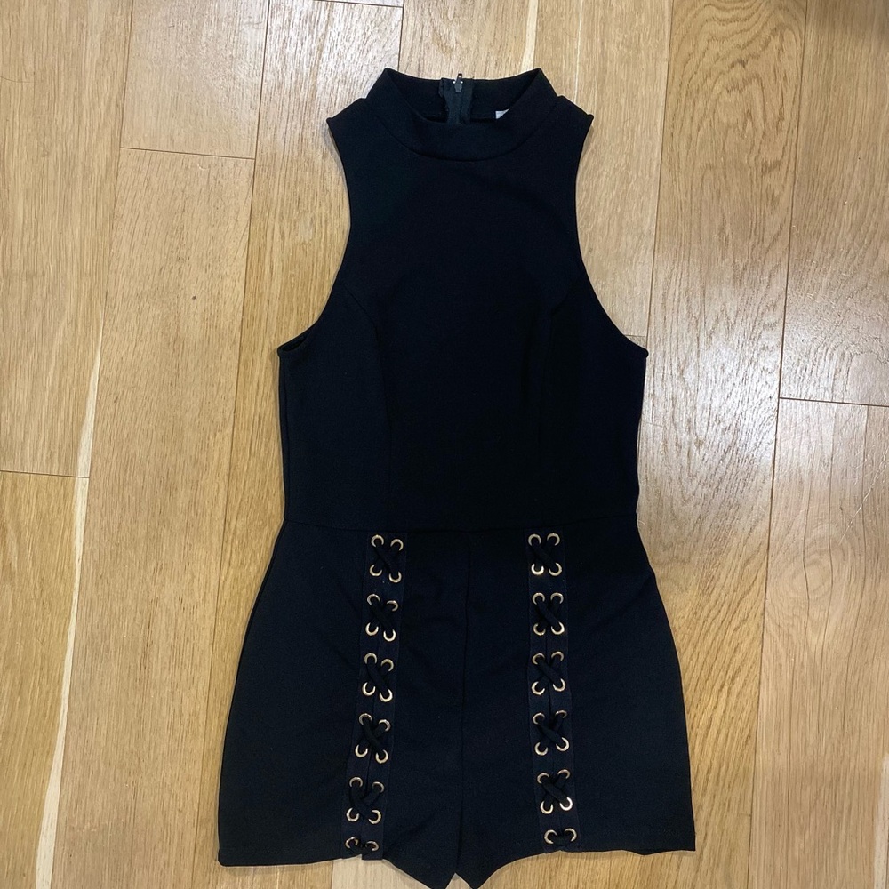 Charlotte Russe Black Romper with Lace-Up Front